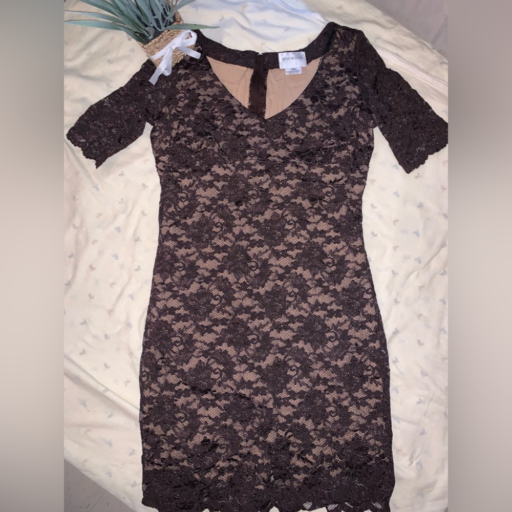 Vintage Hugo Buscati Brown Lace Dress